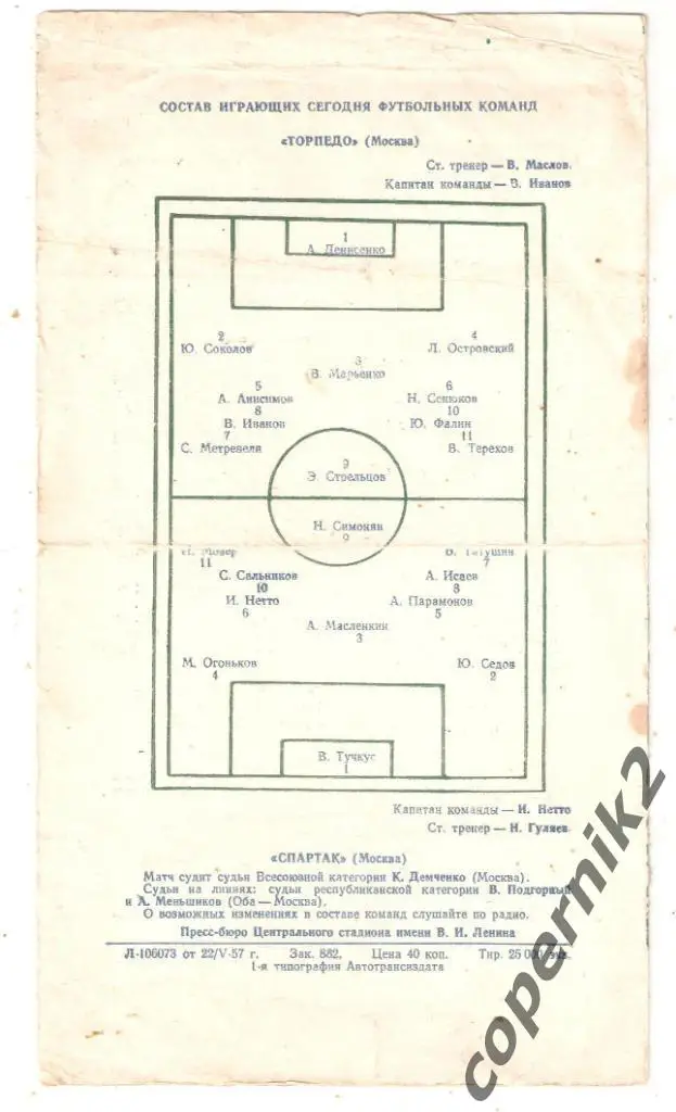 Торпедо Москва - Спартак Москва - 26.05.1957 1