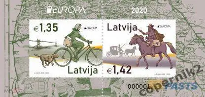 Латвия 2020 Европа СЕРТ. Старые почтовые маршруты. Блок. Редкость !.