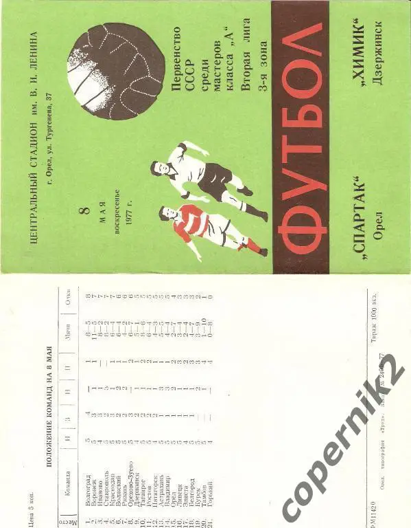 Спартак Орел - Химик Дзержинск - 1977 (Идеал ! ) Возм. обмен.