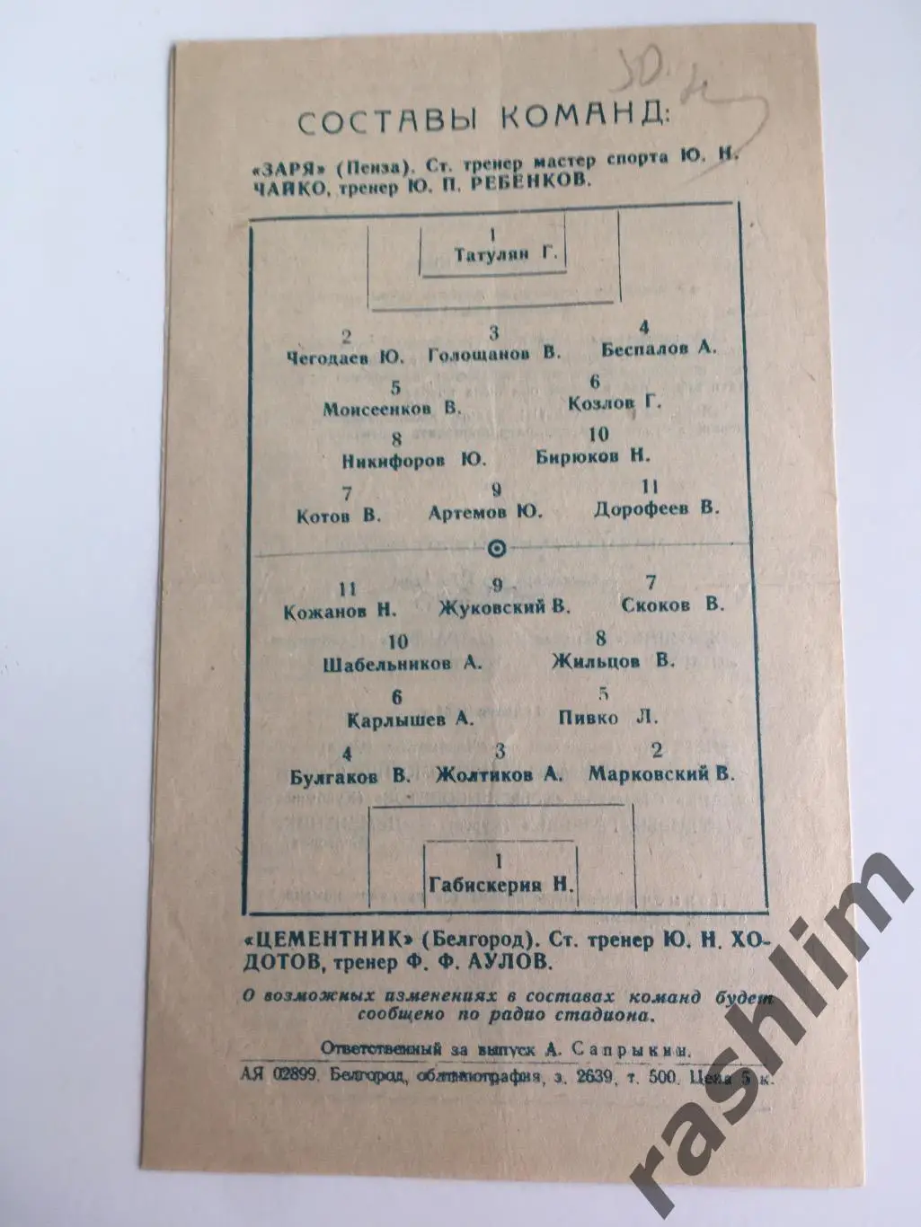 «Цементник» (Белгород) - «Заря» (Пенза). 06.06.1961 г. 4