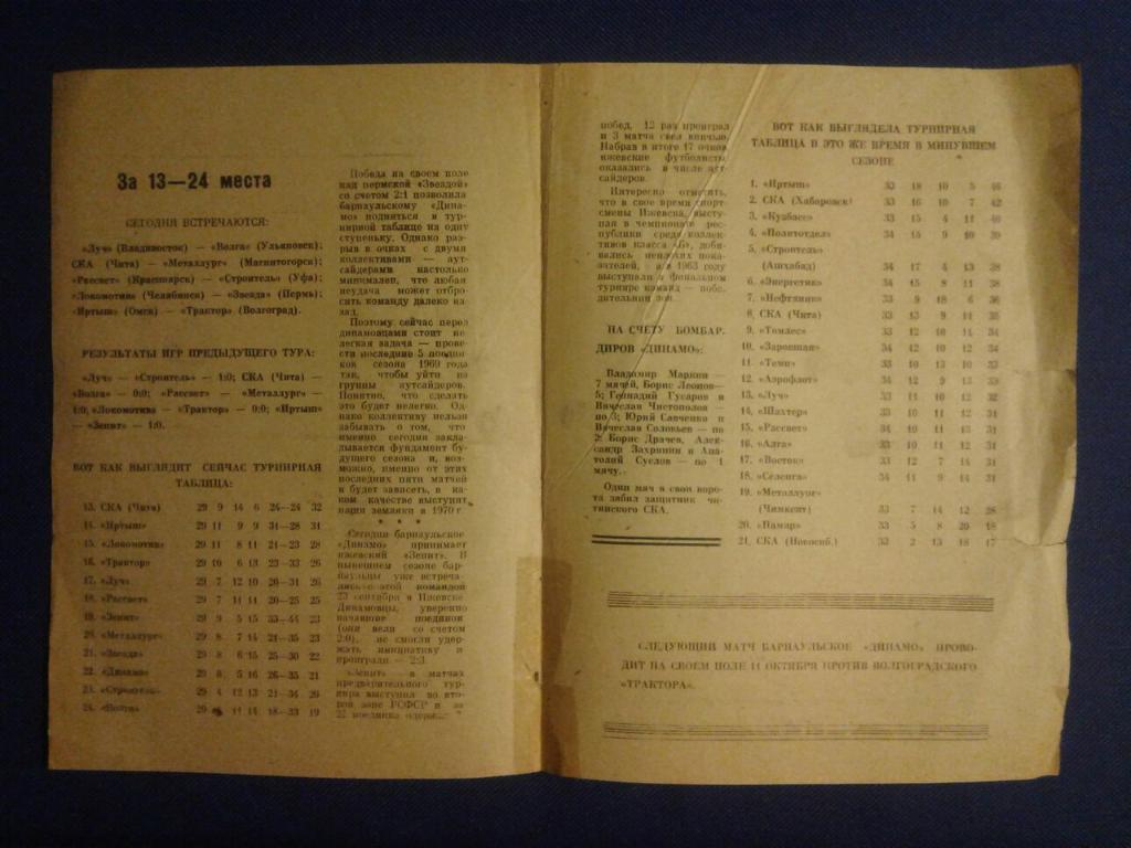 ДИНАМО (Барнаул) - ЗЕНИТ (Ижевск). 07.10.1969 г. ЧЕМПИОНАТ СССР. 1