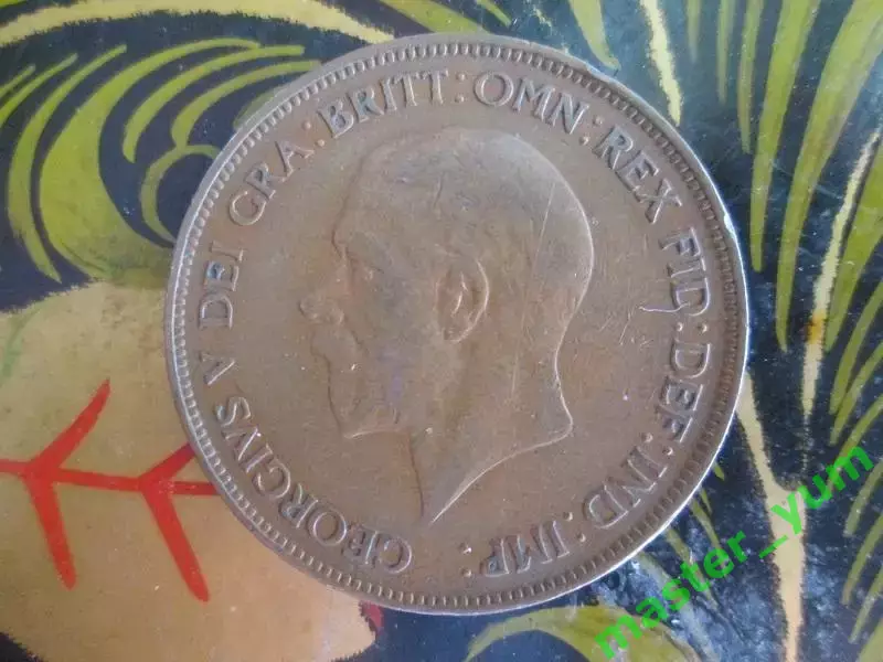 1 пенни 1929 года. Георг V Великобритания.
