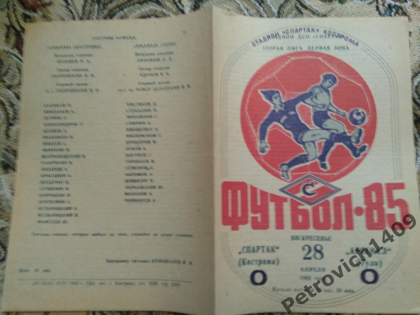 Спартак Кострома - Арсенал Тула 28 апреля 1985 год