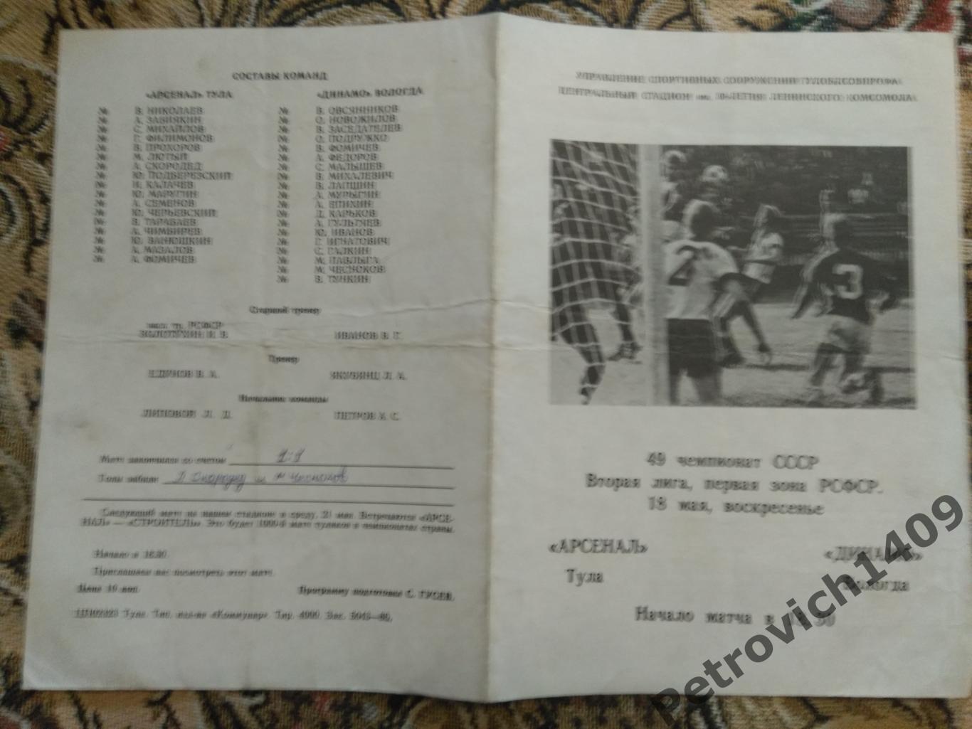 Арсенал Тула - Динамо Вологда 18 мая 1986