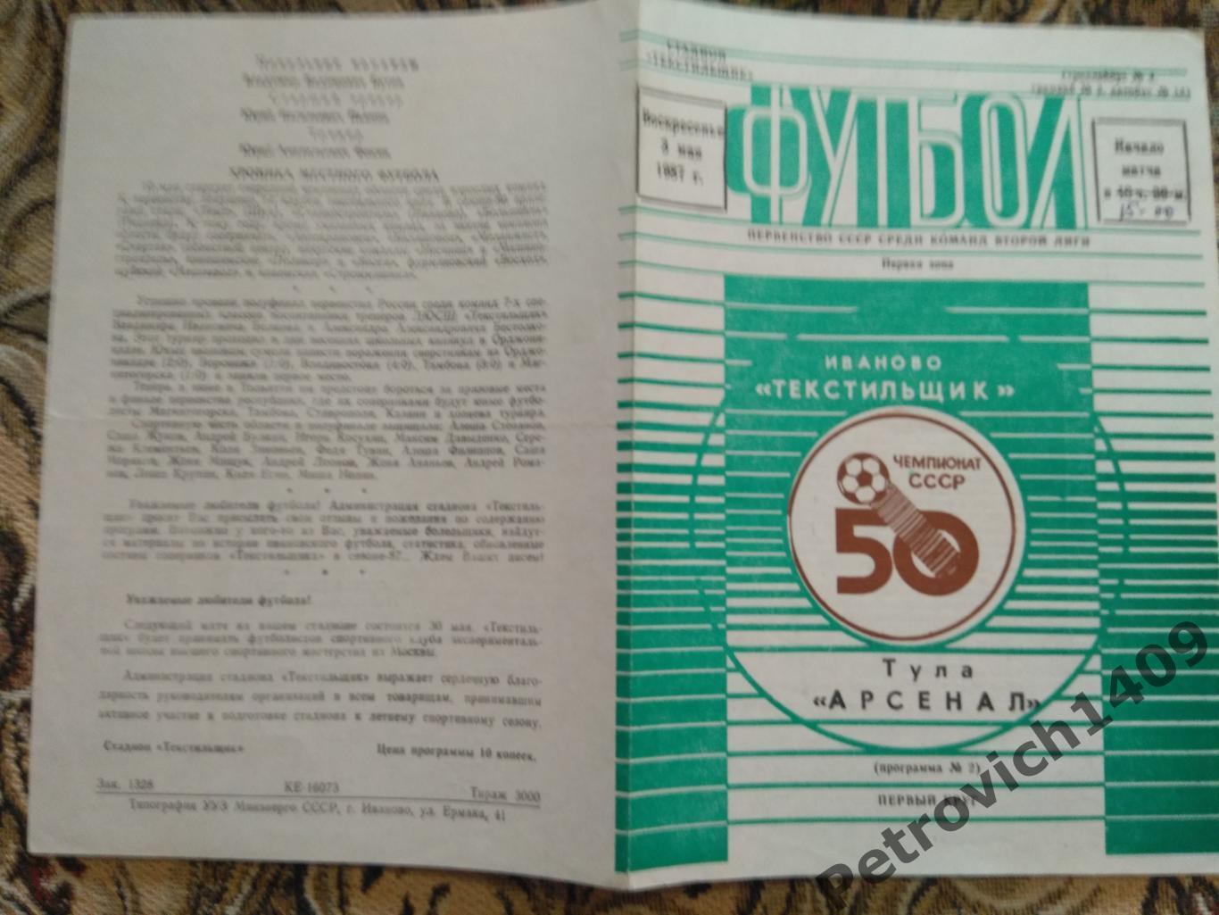 Тексильщик Иваново - Арсенал Тула 3 мая 1987 год
