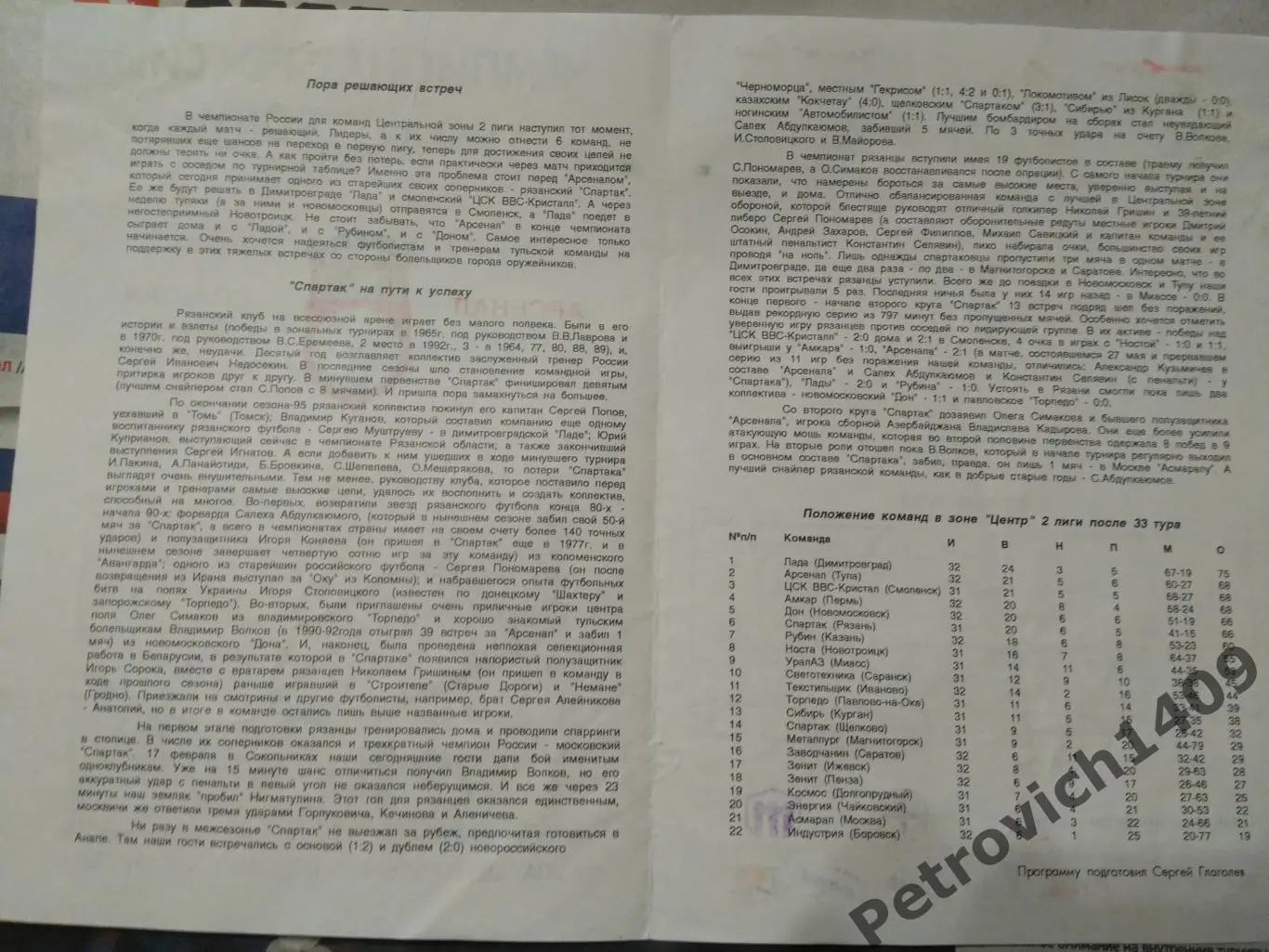 Арсенал Тула Спартак Рязань 15 сентября 1996 . 1