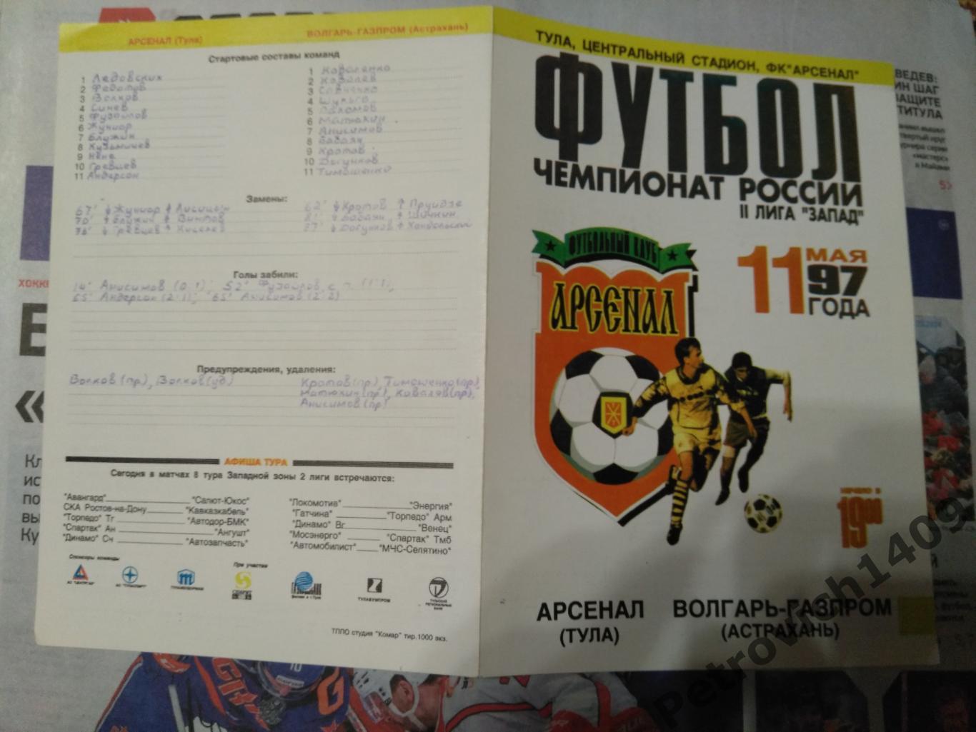 Арсенал Тула Волгарь Астрахань 11 мая 1997