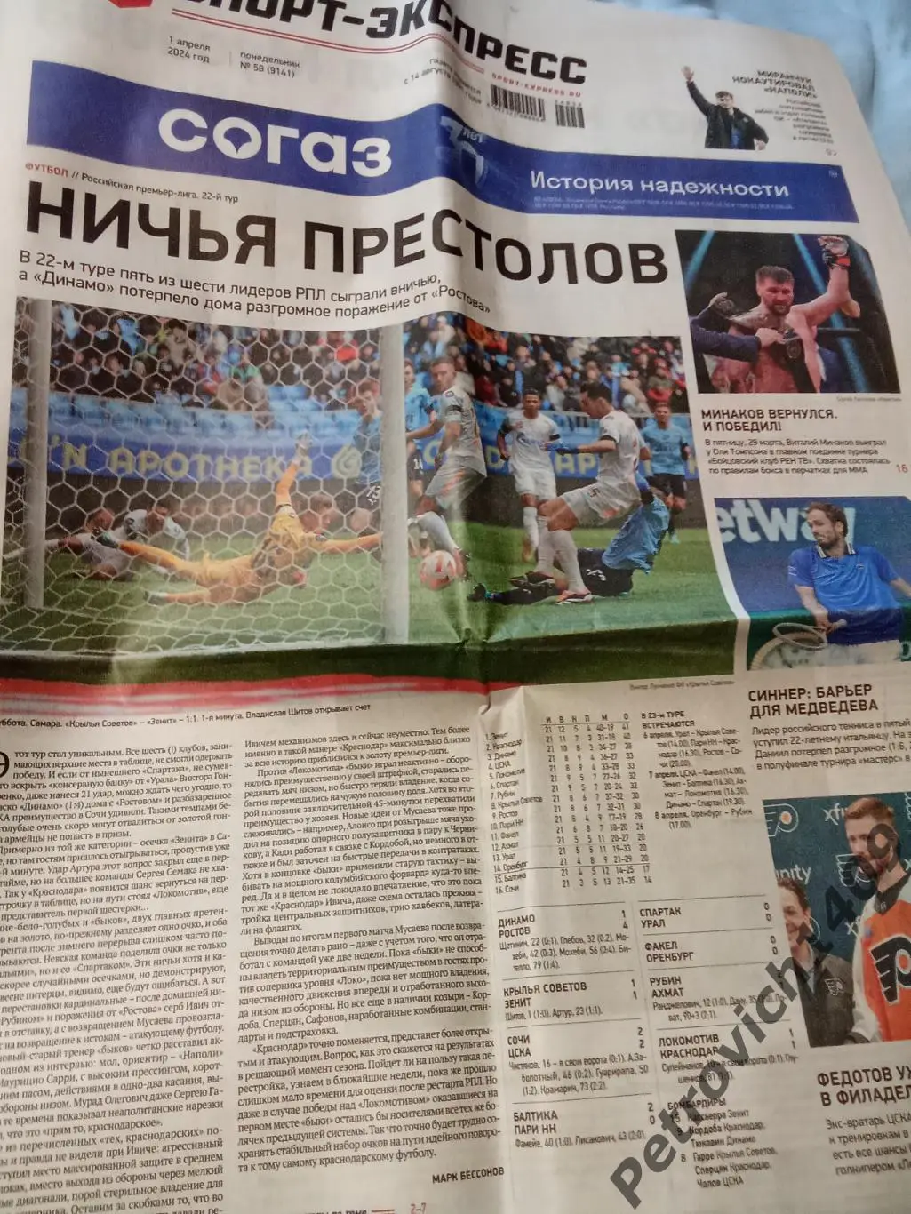 Спорт-Экспресс 1 апреля 2024 .