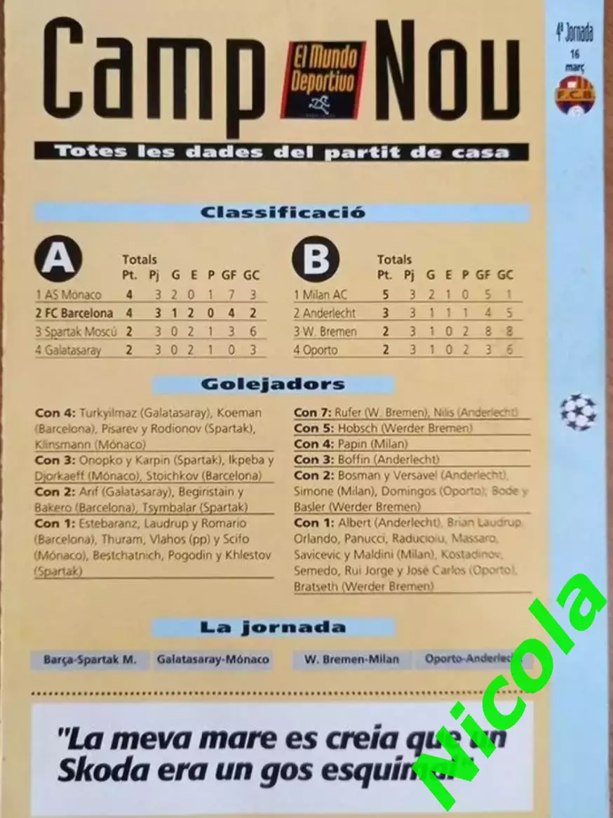 Официальная программа ЛЧ-1994 года Барселона -Спартак Вид 2.