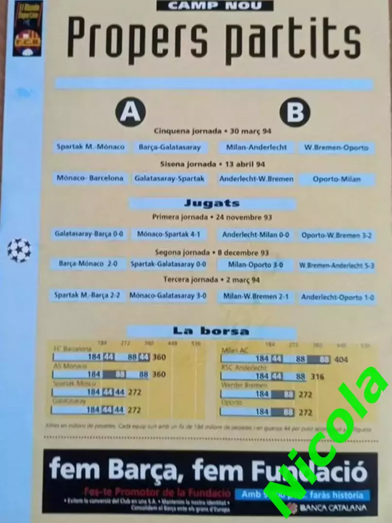 Официальная программа ЛЧ-1994 года Барселона -Спартак Вид 2. 2