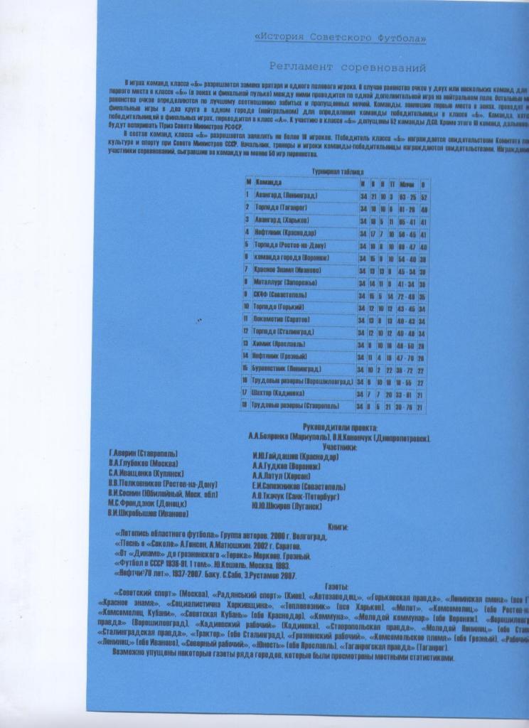 История Советского футбола Чемпионат СССР 1957 класс Б 1 зона 48 страниц 1