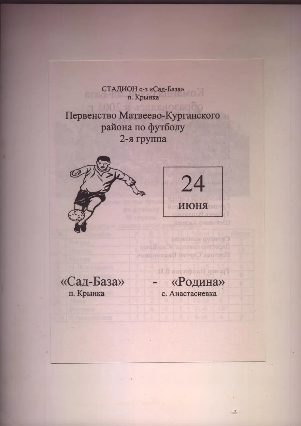 П-во М-Курганского р-на Сад-База Крынка - Родина Анастасиевка 24 06 2001г?