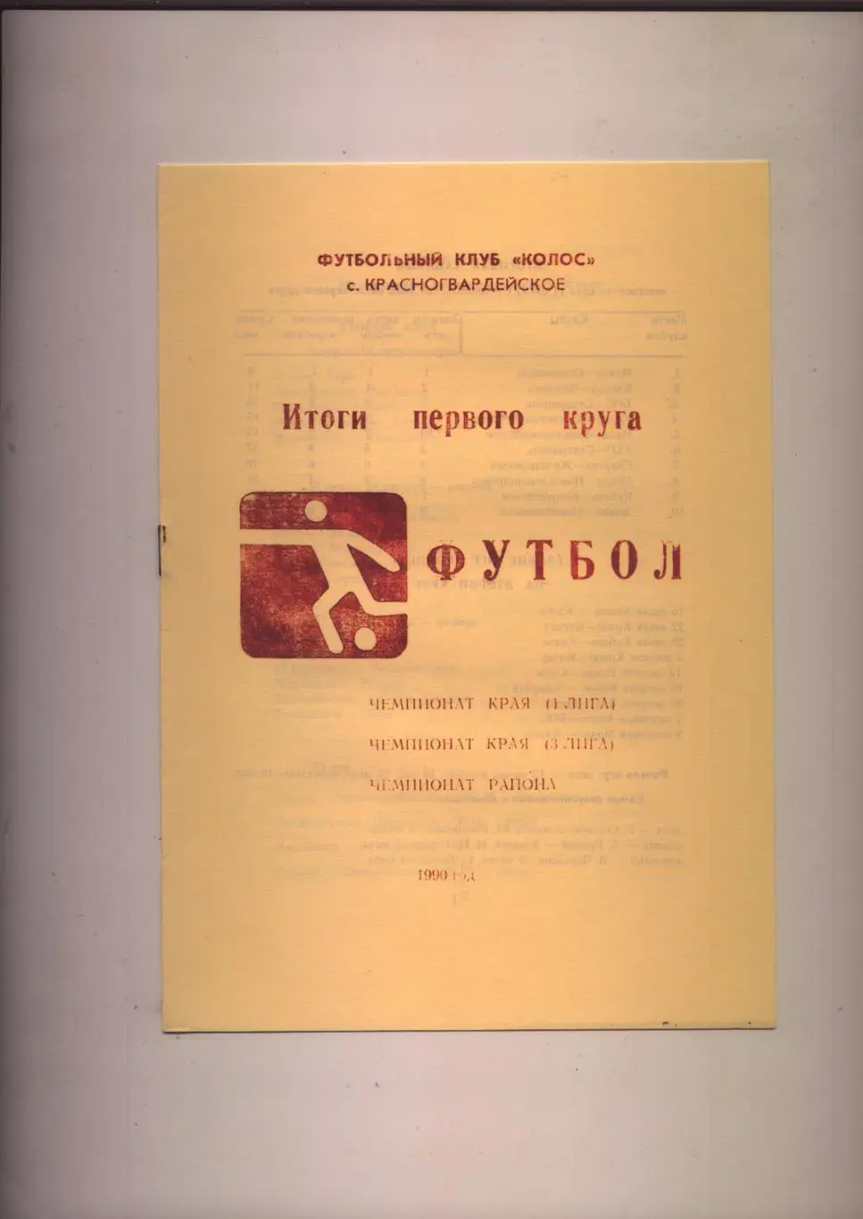 ФК Колос Красногвардейское Ставропольский край 1990 Итоги первого круга