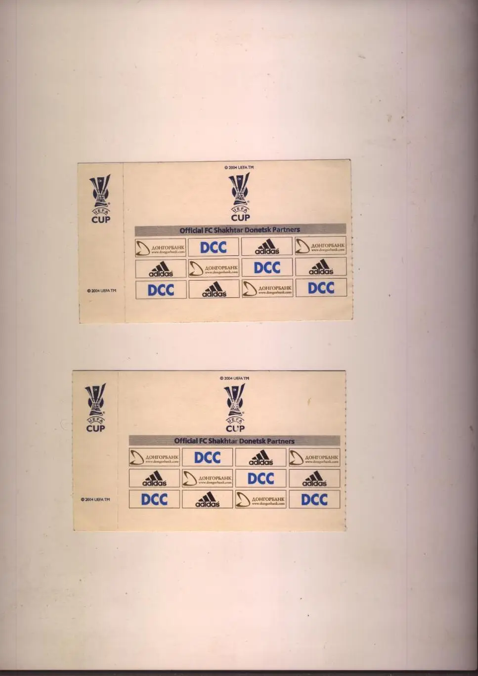 2 билета Футбол Кубок УЕФА Шахтер Донецк - Шальке 04 Германия 16 02 2005 1