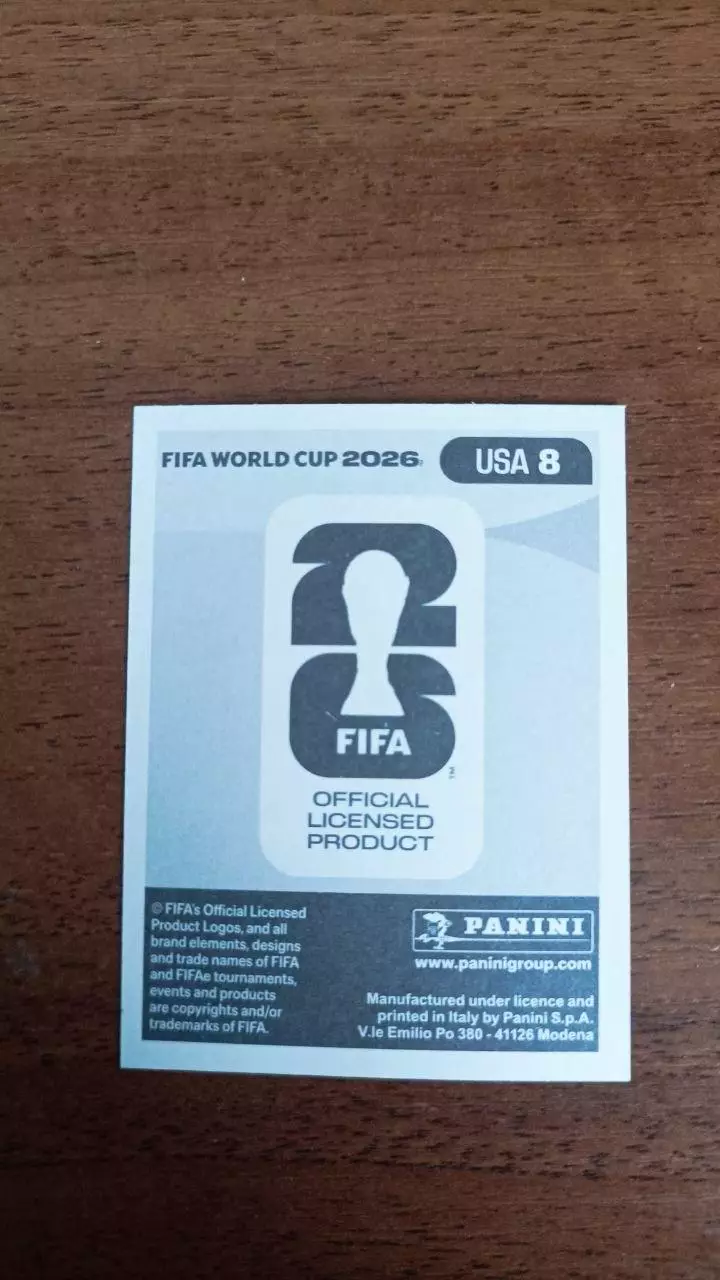 Panini Чемпіонат світу 2026 Tyler Adams. USA #8 1