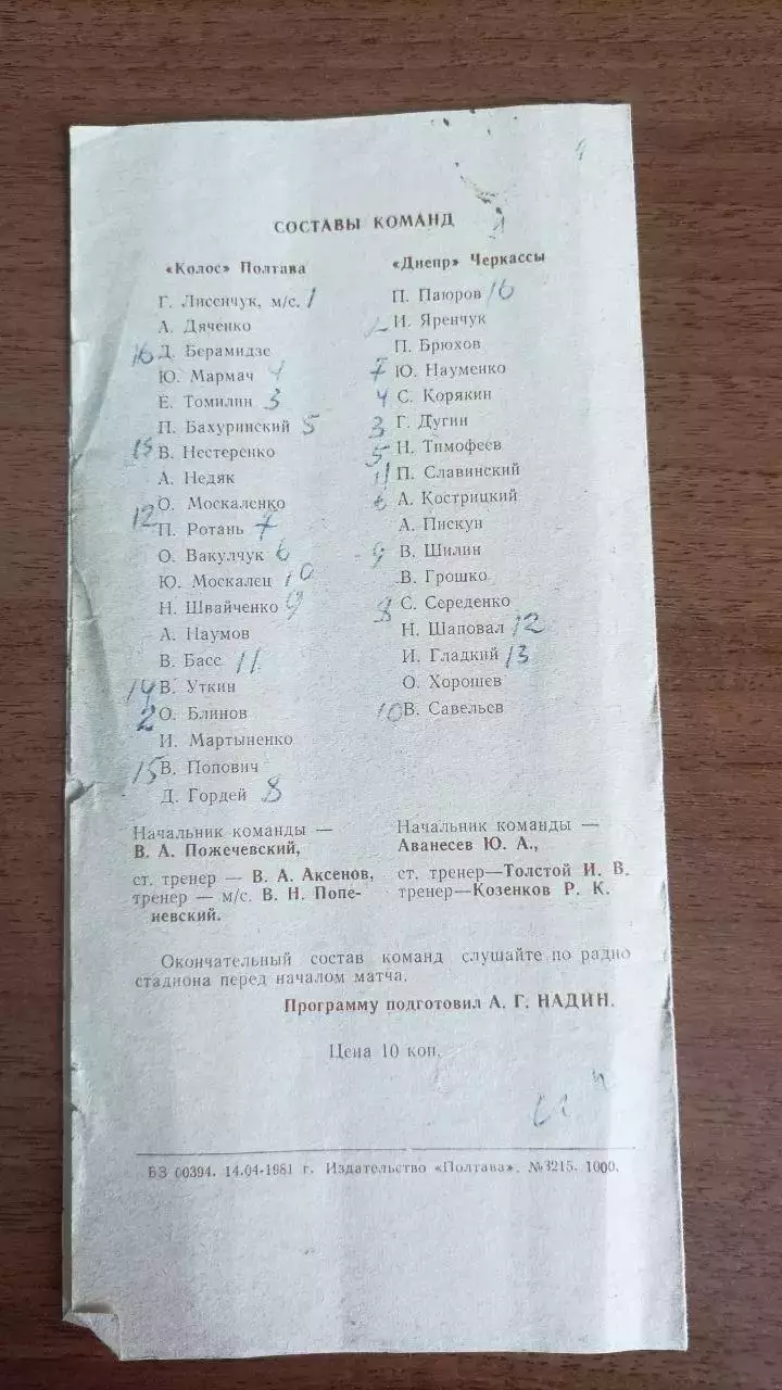 1981 Колос Полтава - Дніпро Черкаси 1