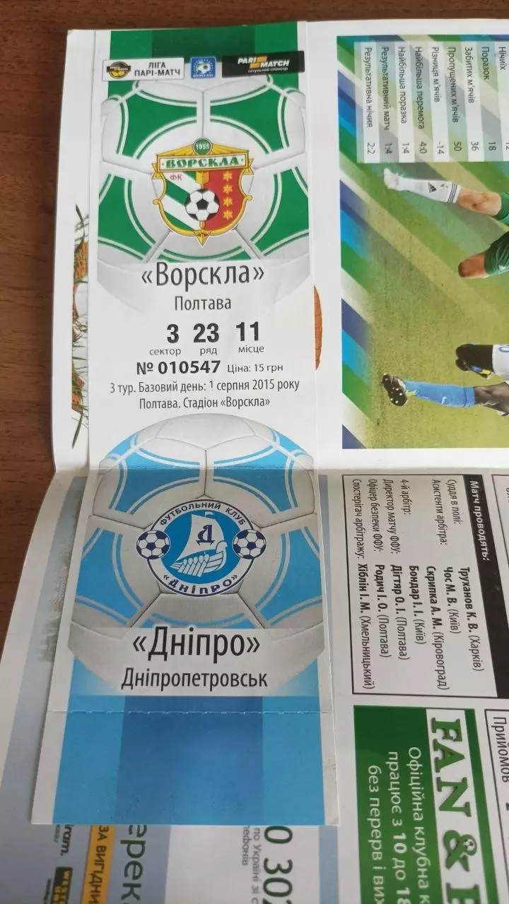 2015/2016 Ворскла Полтава - Дніпро Дніпропетровськ (+ квиток) 1