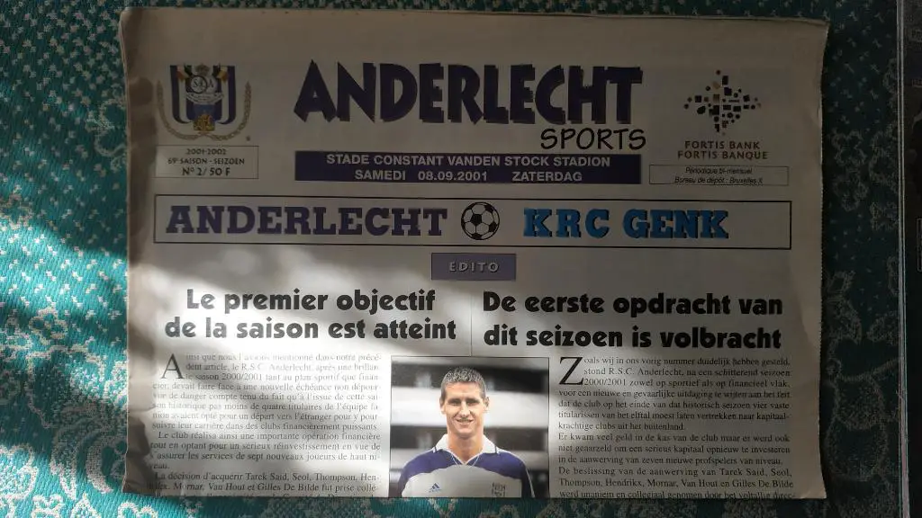 2001/02 Газета Андерлехт (Брюссель, Бельгия) №2 (Генк)