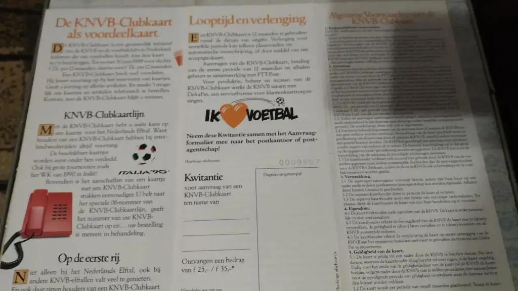 1989 Карточка болельщика сборная Нидерланды 1