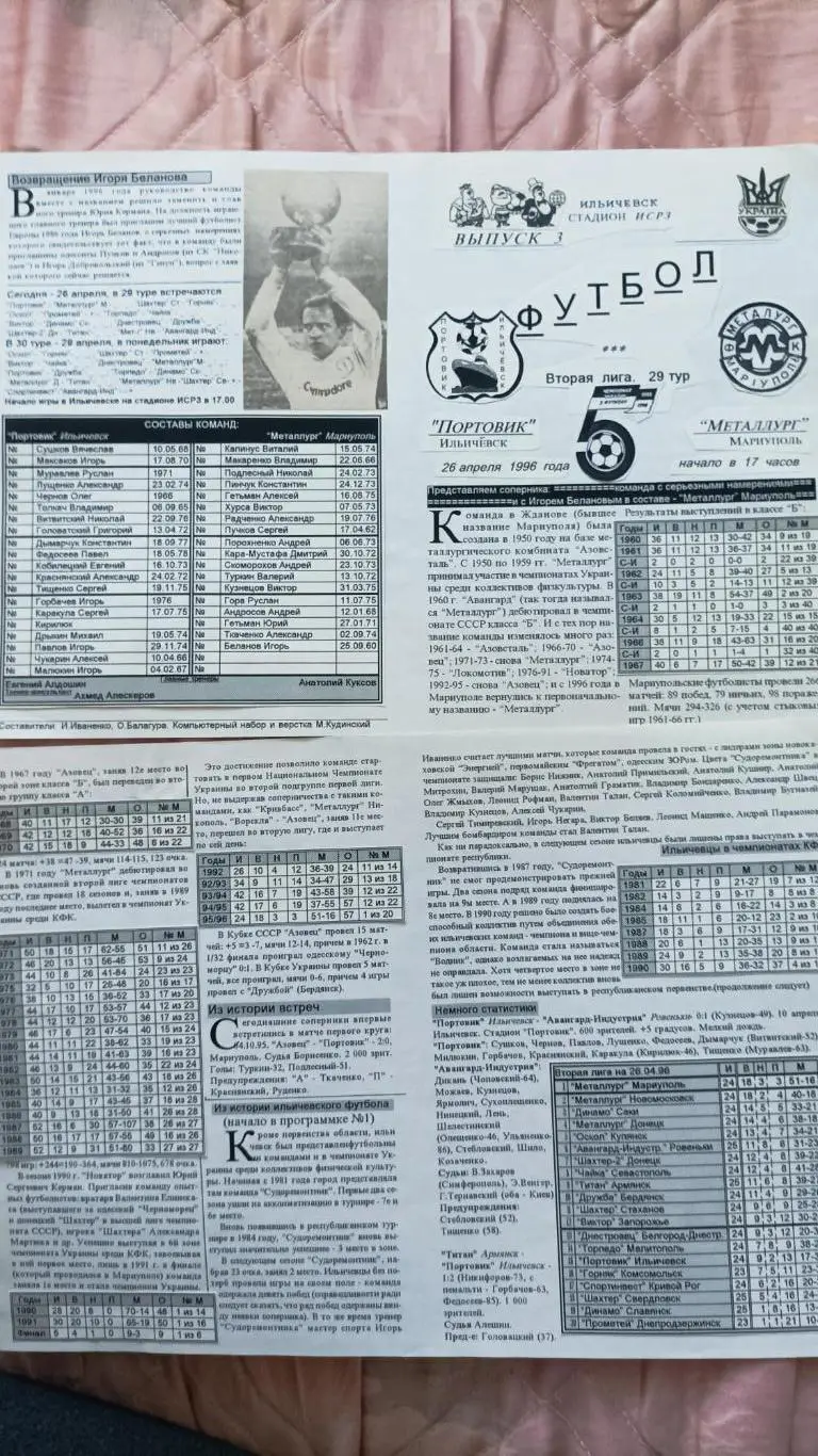 1995/1996 Портовик Ильичевск - Металлург Мариуполь. Альтернатива (Оригинал!)