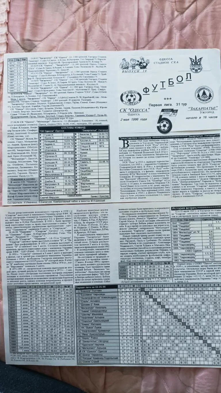 1995/1996 Черноморец Одесса - Закарпаття Ужгород . Альтернатива (Оригинал!)
