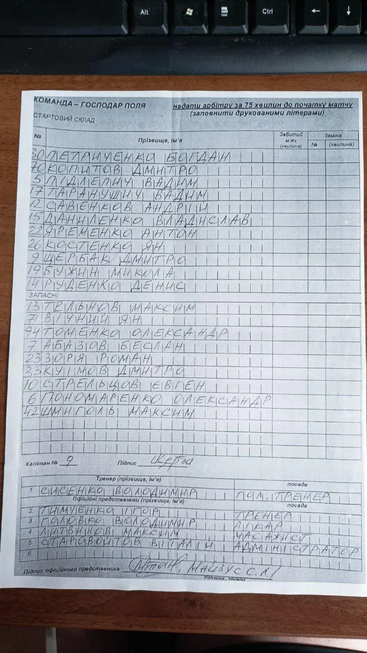 2021.10.06 СК Полтава - ФК Тростянец. Стартовий протокол 1