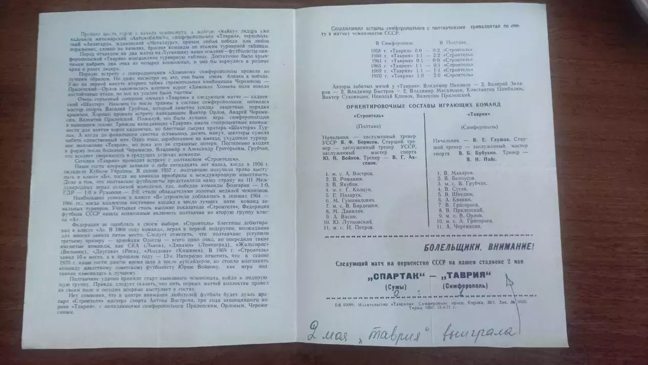 1971 Таврія Сімферополь - Будівельник Полтава 1