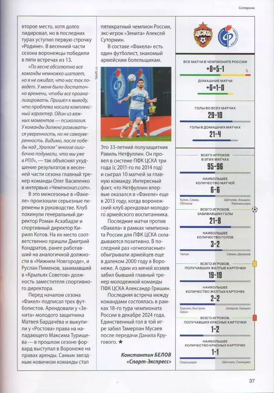Программка и стартлист матча ЦСКА - Факел Воронеж. 15 августа 2026 г. М. Гайич. 7