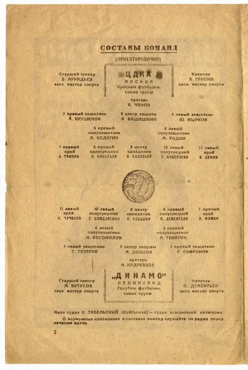 Программка матча Динамо Ленинград - ЦДКА (ЦСКА). Стадион Динамо. Первенство СССР 2