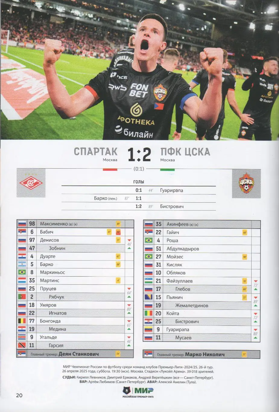 Программка матча ЦСКА - Краснодар. 10 мая 2025 года. Чемпионат России. Москва. 4