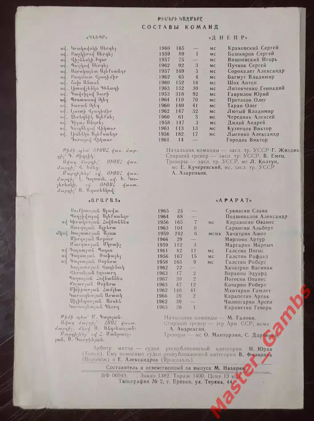 Арарат Ереван - Днепр Днепропетровск 1986 1