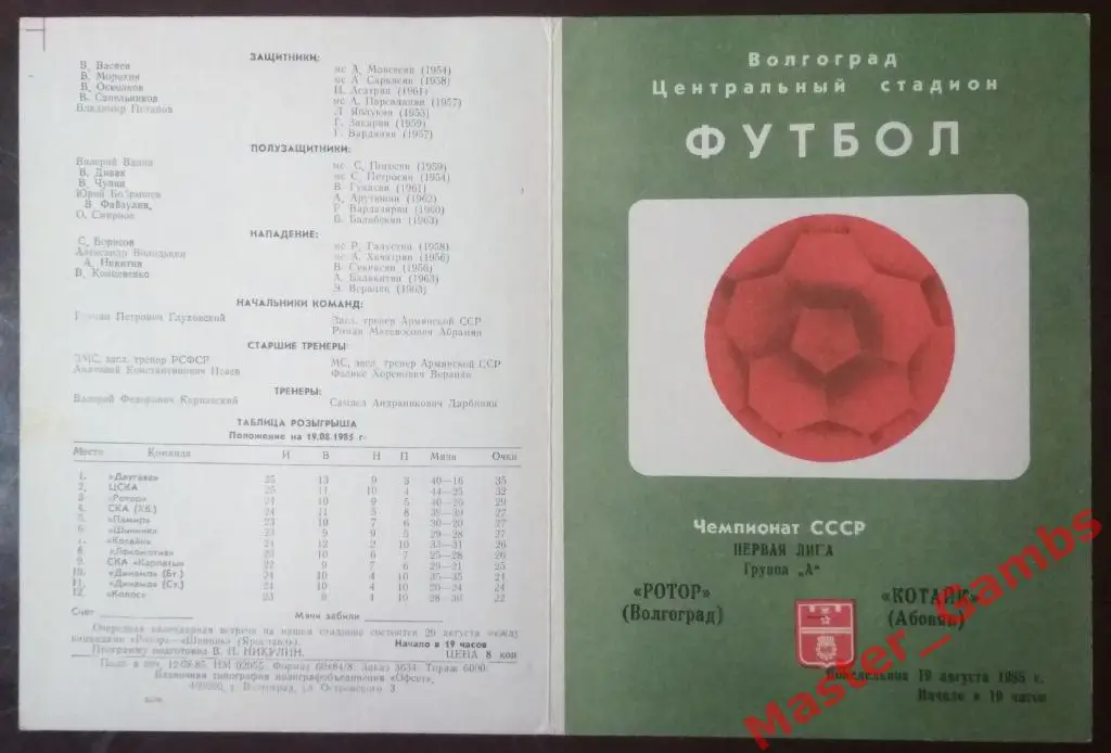 Ротор Волгоград - Котайк Абовян 1985