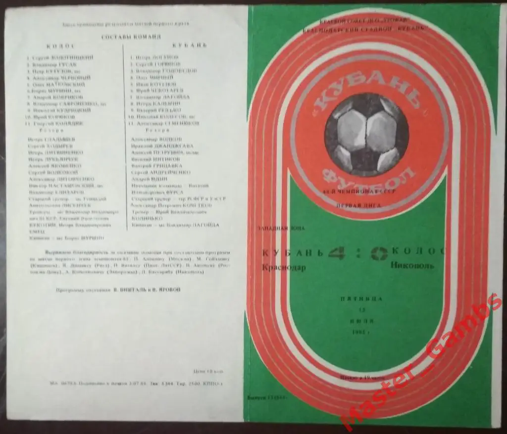Кубань Краснодар - Колос Никополь 1985
