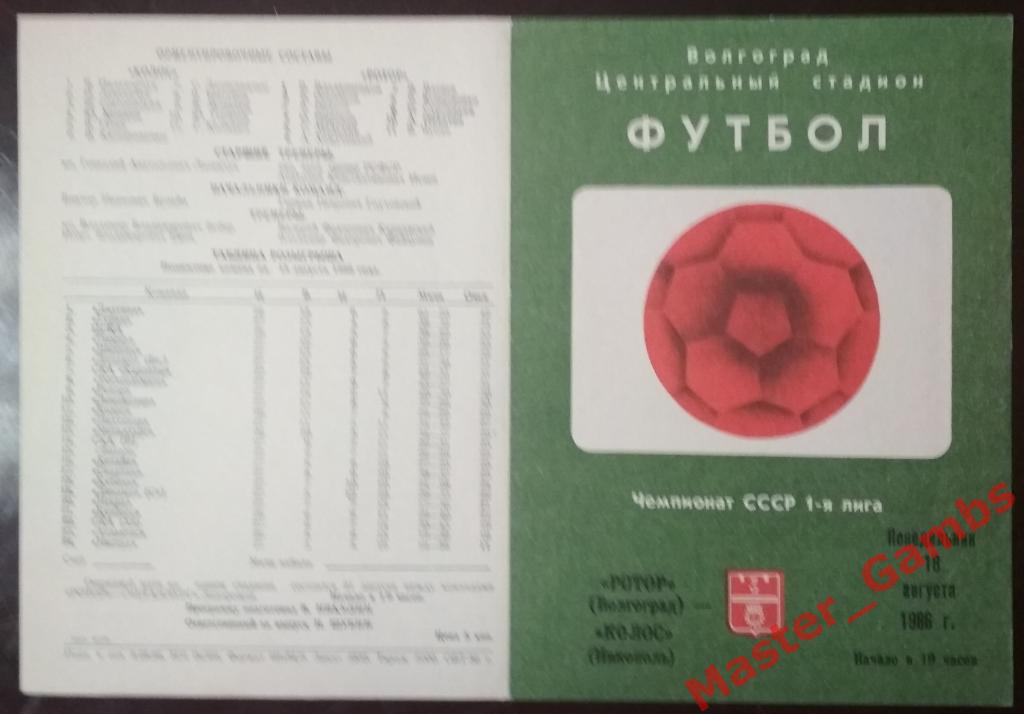 Ротор Волгоград - Колос Никополь 1986