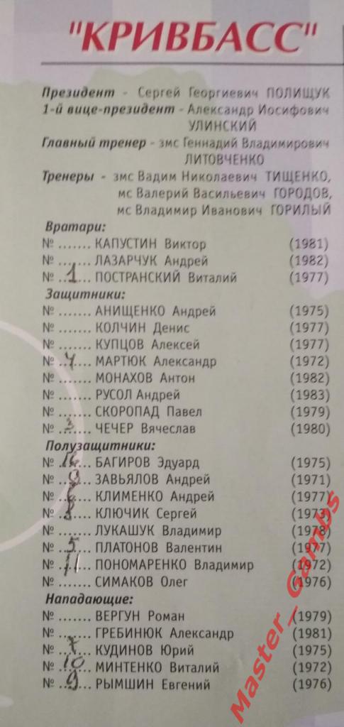 Кривбасс Кривой Рог - ЦСКА Киев 2001/2002 кубок 1/8 3