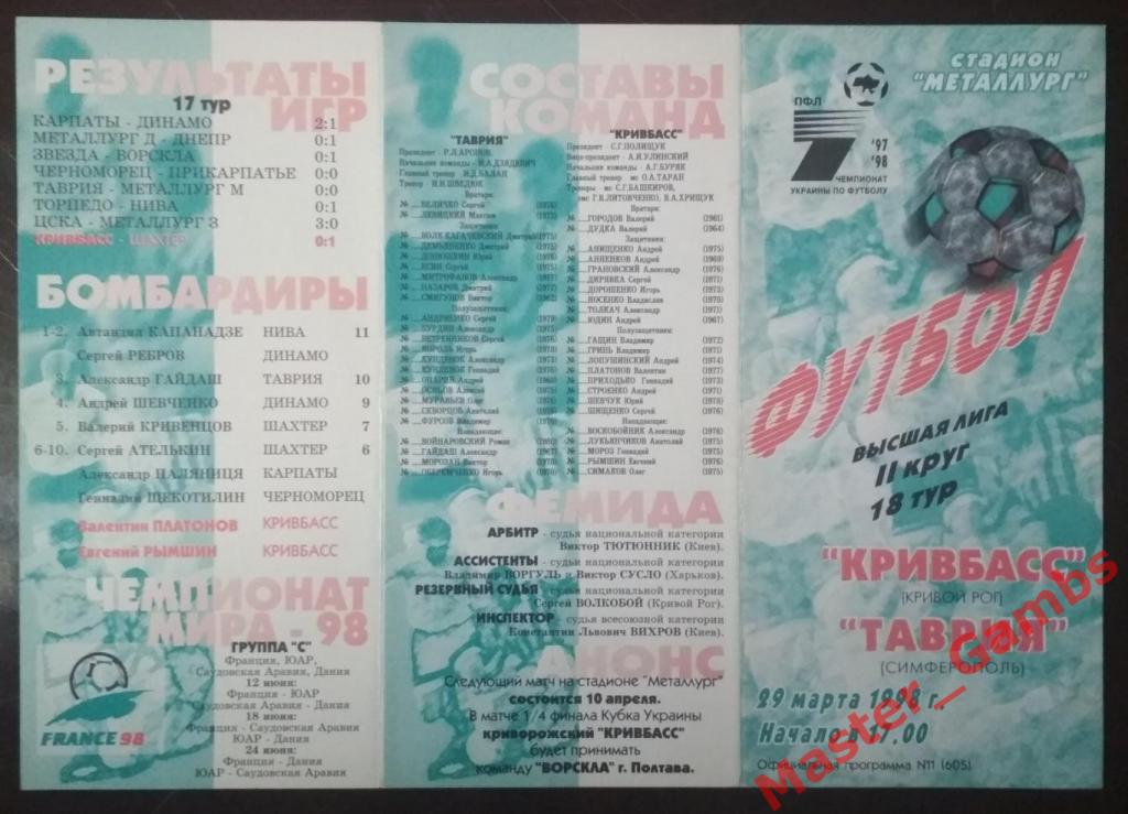 Кривбасс Кривой Рог - Таврия Симферополь 1997/1998