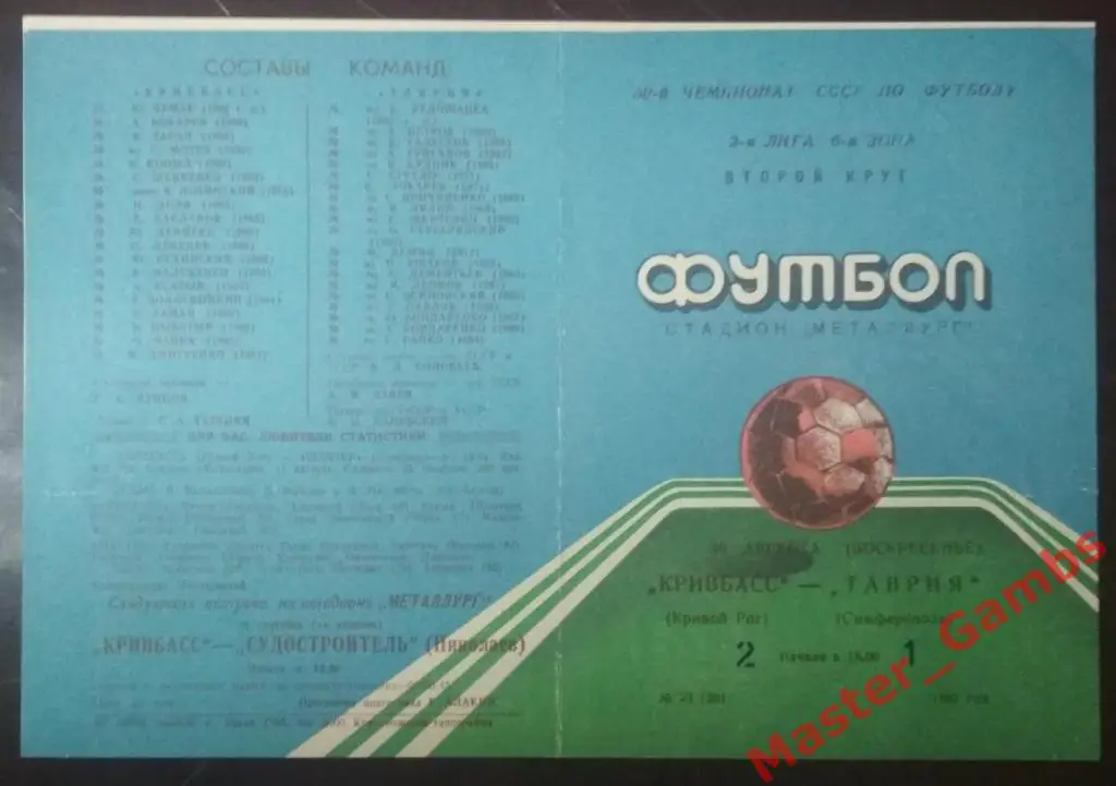 Кривбасс Кривой Рог - Таврия Симферополь 1987