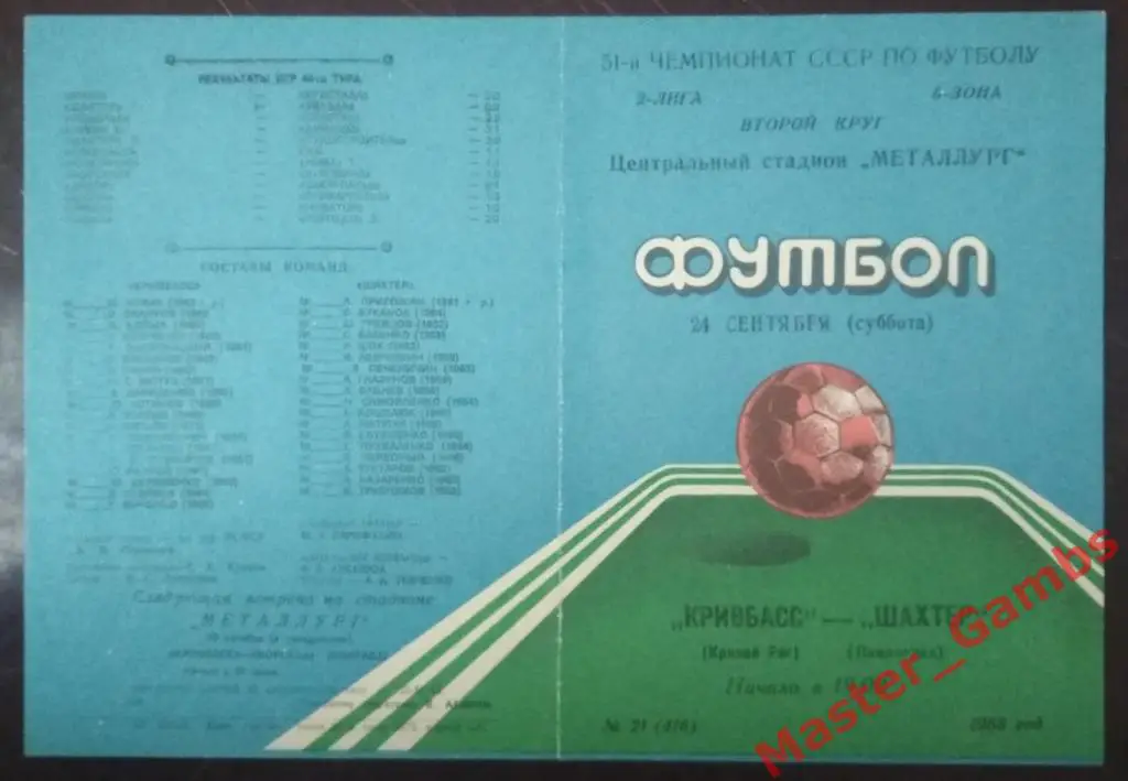 Кривбасс Кривой Рог - Шахтер Павлоград 1988