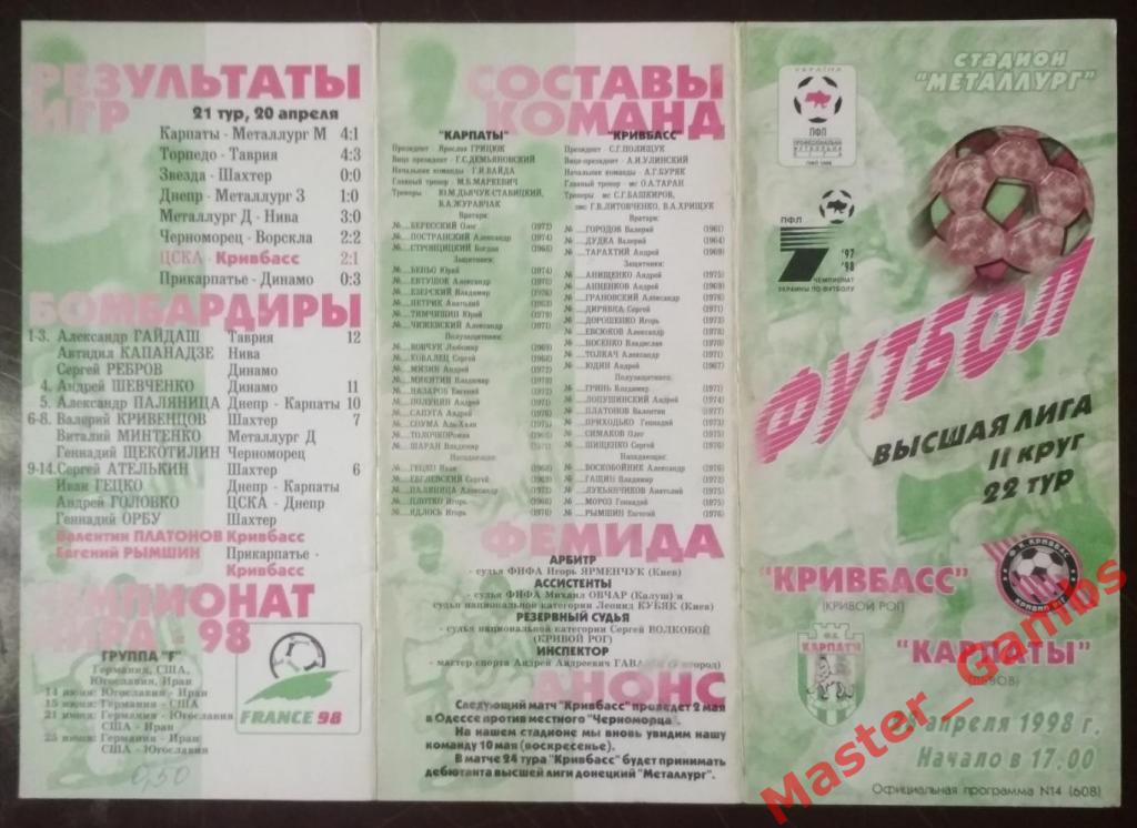 Кривбасс Кривой Рог - Карпаты Львов 19971998