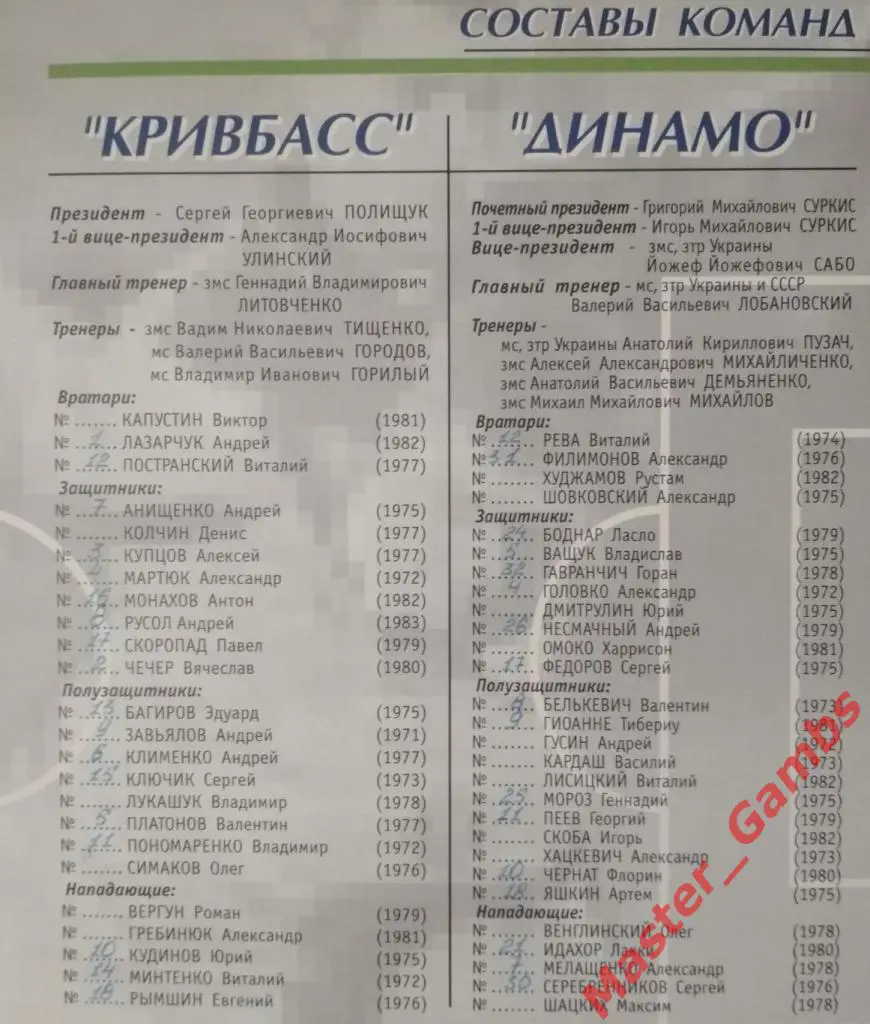Кривбасс Кривой Рог - Динамо Киев 2001/2002 1