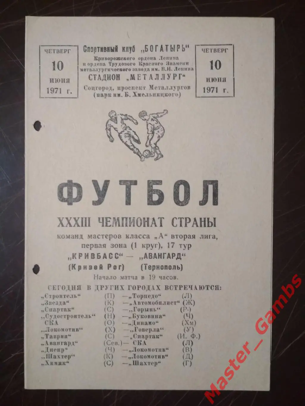 Кривбасс Кривой Рог - Авангард Тернополь 1971