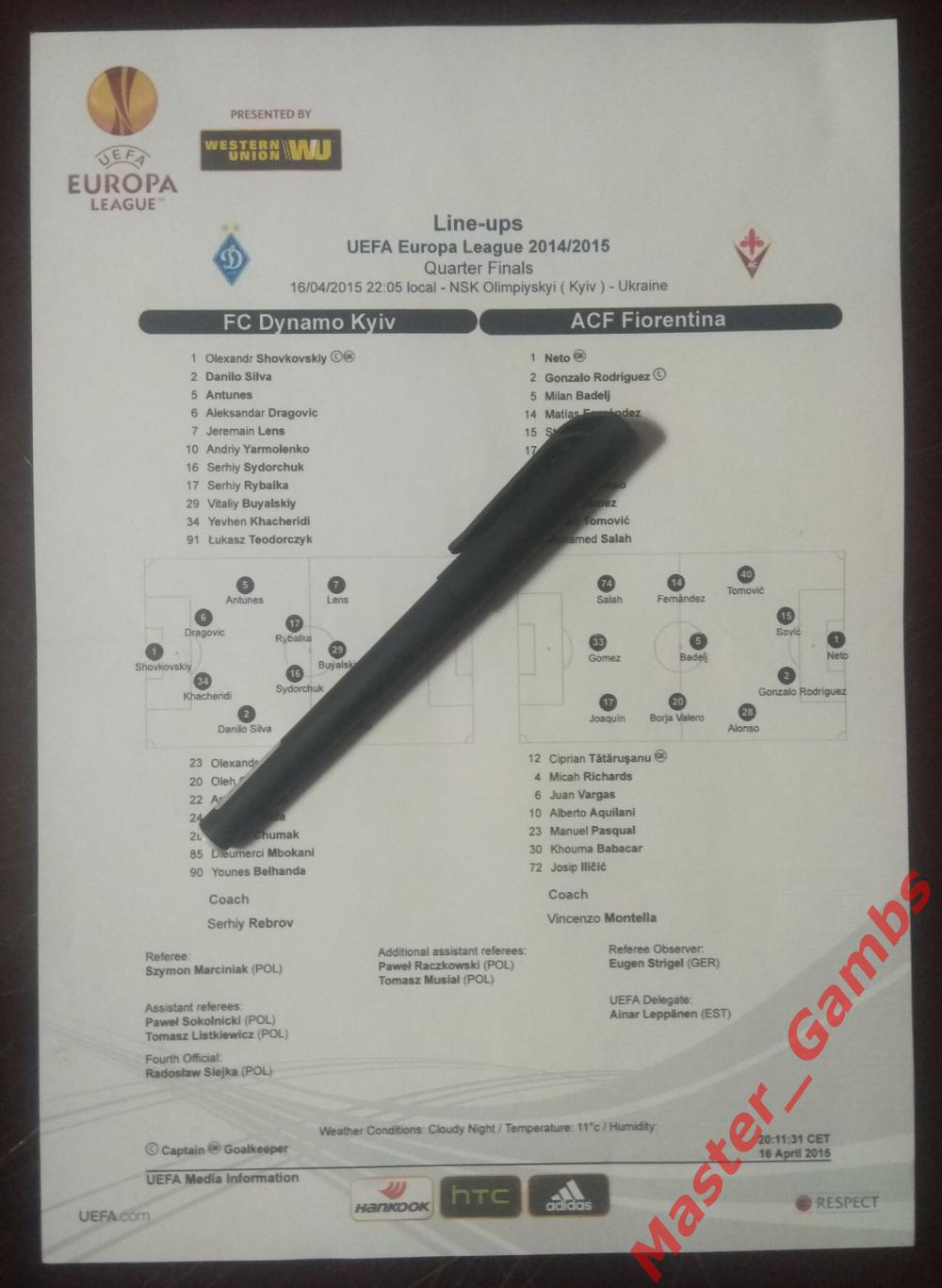 Динамо Киев Украина - Фиорентина Флоренция Италия 2015