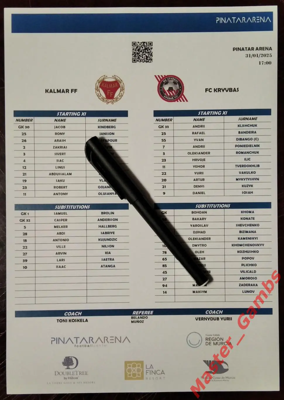 Кальмар Швеция - Кривбасс Кривой Рог Украина 31 января 2025 МТМ