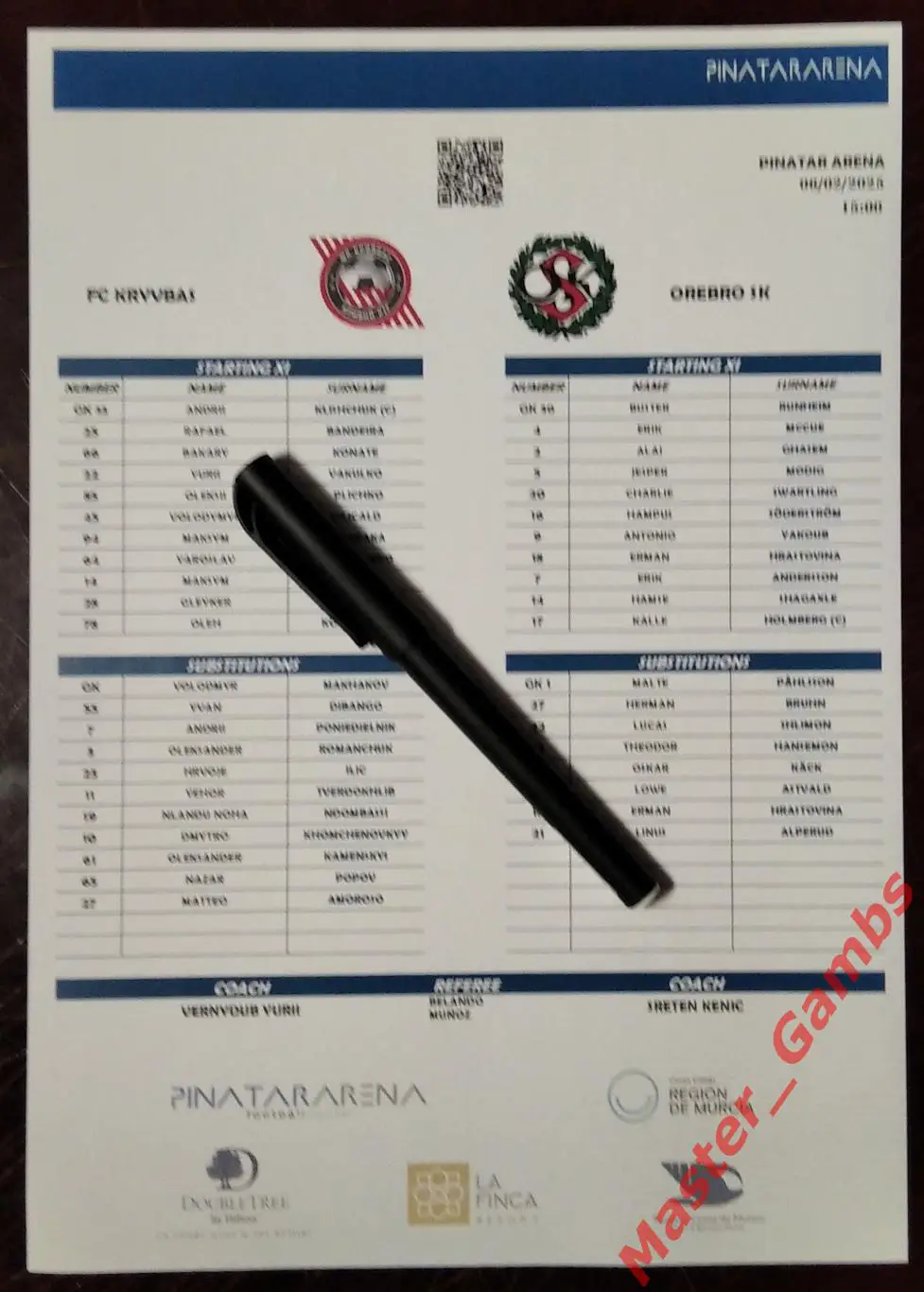 Кривбасс Кривой Рог Украина - Эребру Швеция 6 февраля 2025 МТМ