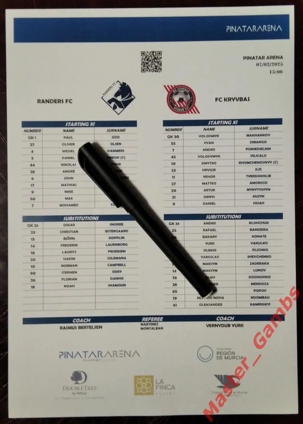 Раннерс Дания - Кривбасс Кривой Рог Украина 7 февраля 2025 МТМ