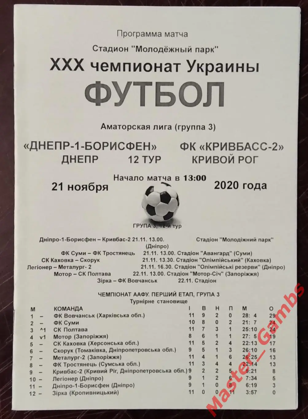 СК Днепр-1-Борисфен Днепр - Кривбасс-2 Кривой Рог 2020/2021 аматоры #2