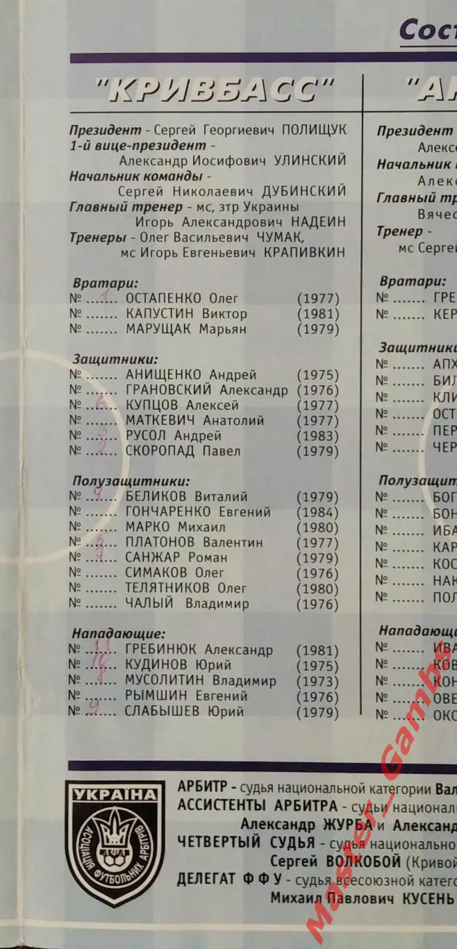 Кривбасс Кривой Рог - Арсенал Киев 2002/2003 1