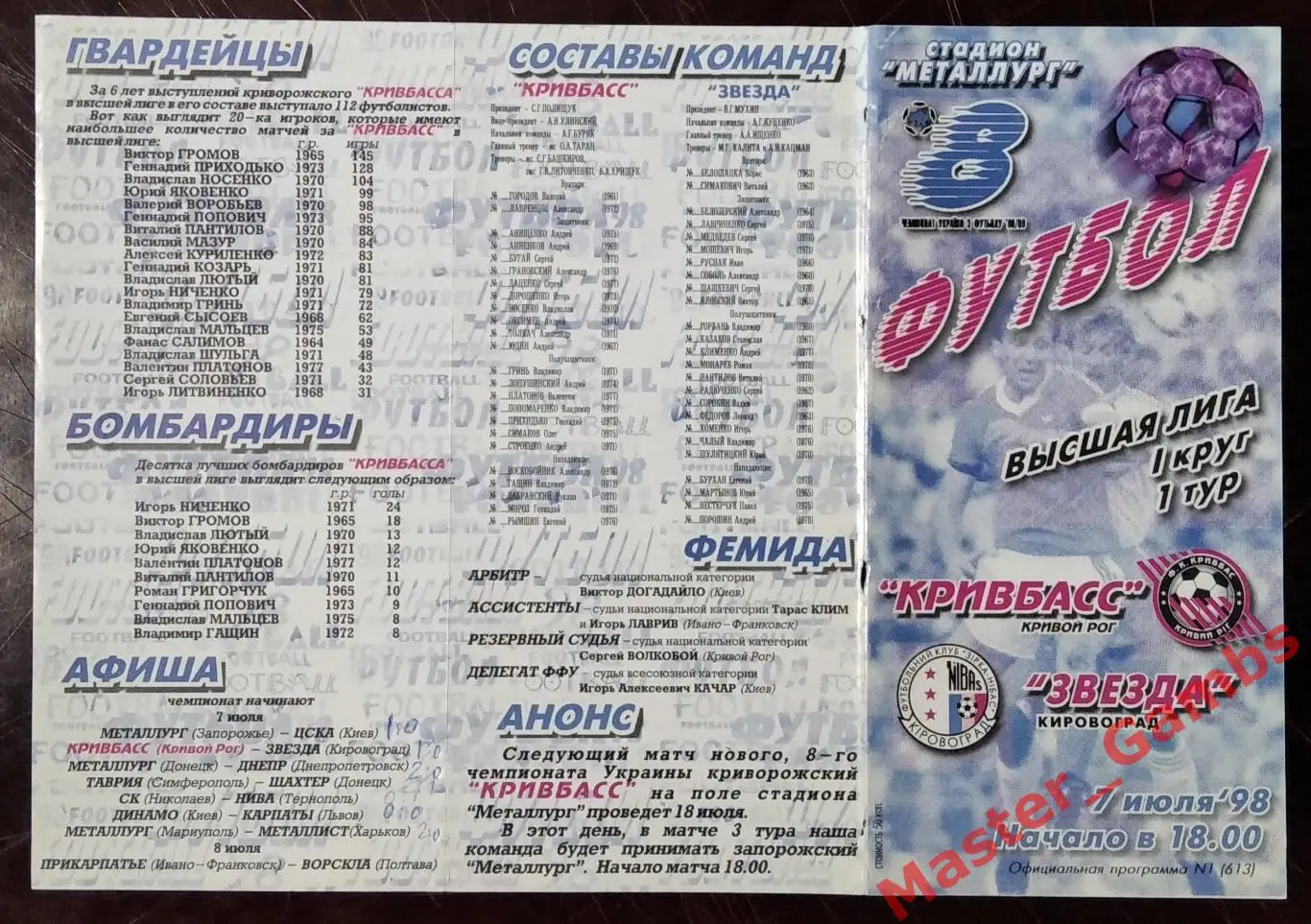 Кривбасс Кривой Рог - Звезда Кировоград 1998/1999