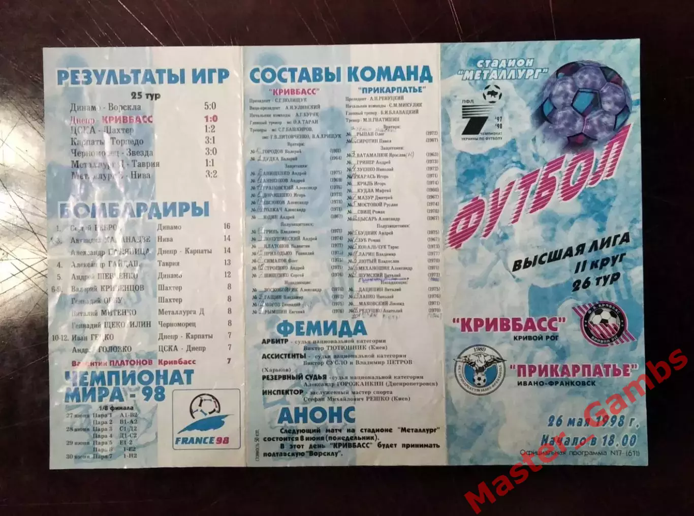 Кривбасс Кривой Рог - Прикарпатье Ивано-Франковск 1997/1998