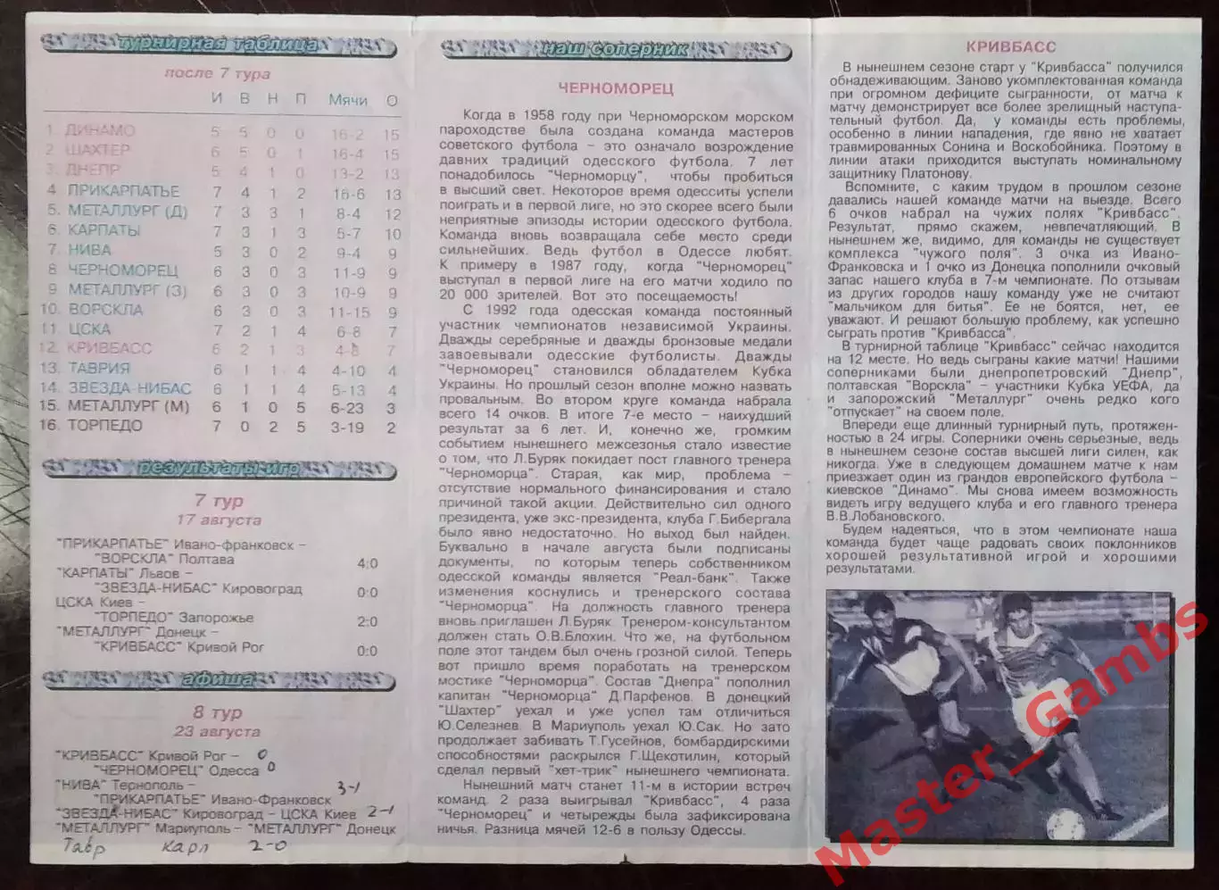 Кривбасс Кривой Рог - Черноморец Одесса 1997/1998 1